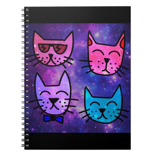 Cool Cat Faces on a Space Background Notebook (Front)