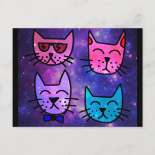 Cool Cat Faces on a Space Background Postcard