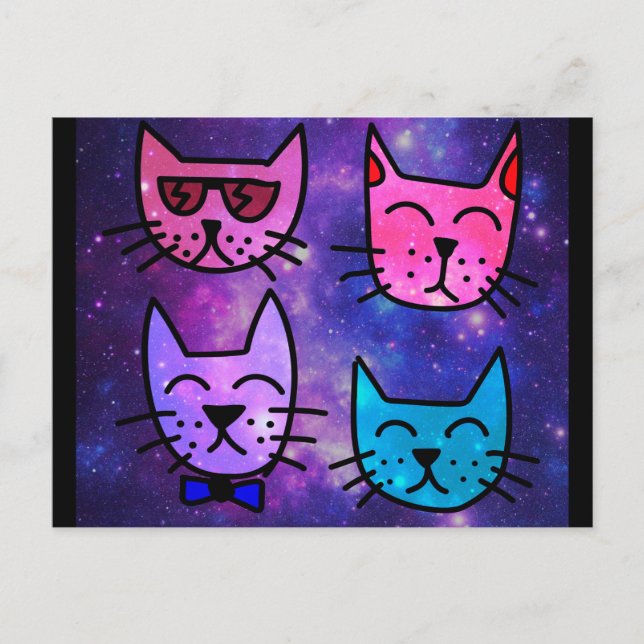 Cool Cat Faces on a Space Background Postcard (Front)