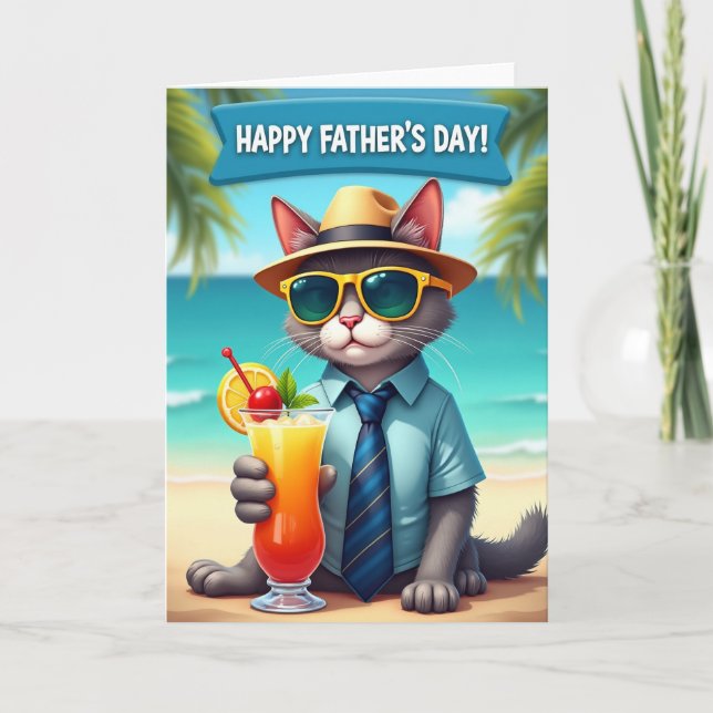 Cool Cat Fathers Day Scene Card (Front)
