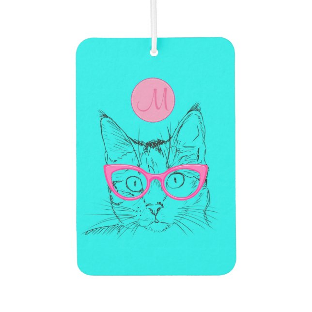 Cool Cat for Cat Lovers Girly Monogrammed Car Air Freshener (Front)