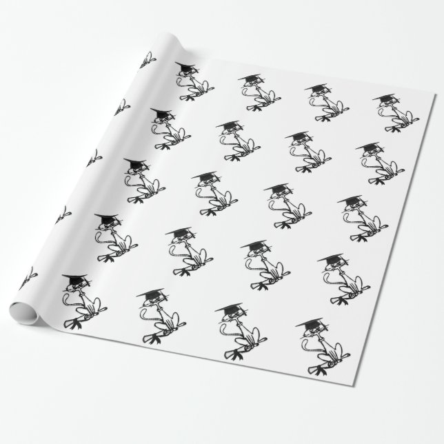 Cool Cat Graduation Wrapping Paper (Unrolled)