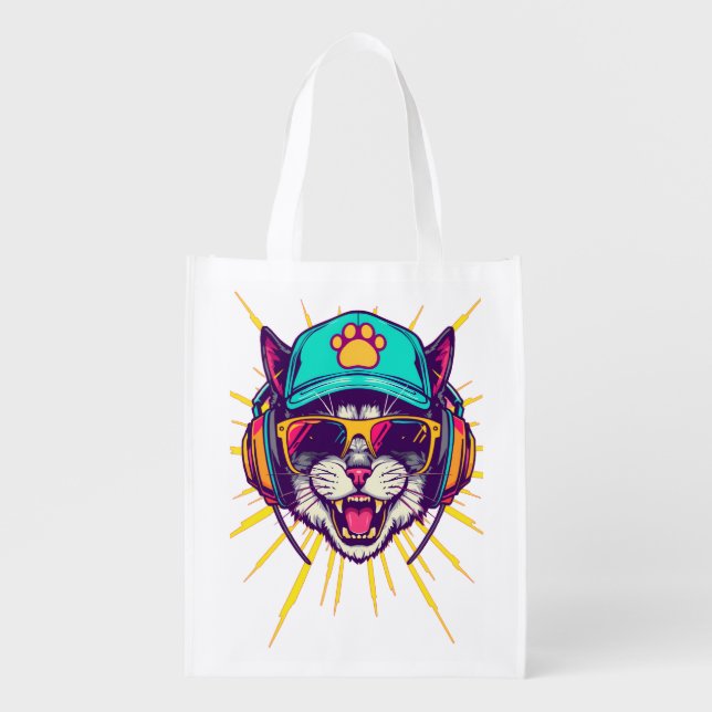Cool Cat Graphic  Grocery Bag (Front)
