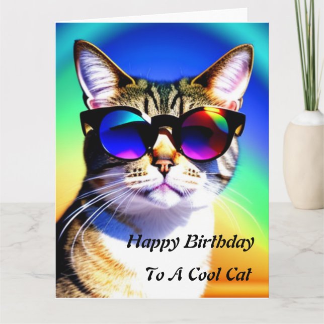 Cool Cat Happy Birthday  Card (Front)