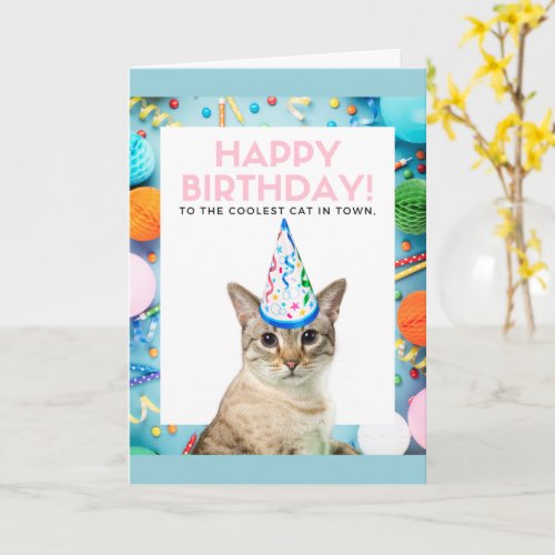 Cool Cat Happy Birthday Party Hat Card