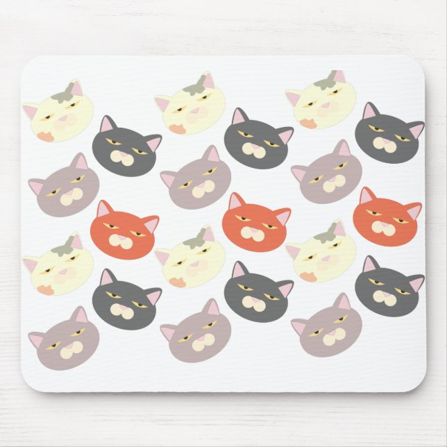 Cool Cat Heads Cartoon Fun Pattern Art Mouse Pad (Front)