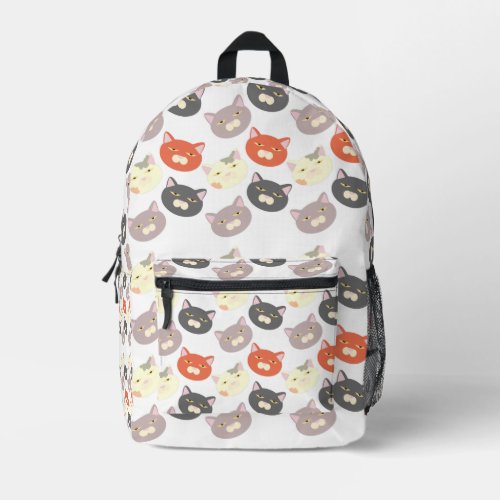 Cool Cat Heads Cartoon Fun Pattern Art Printed Backpack