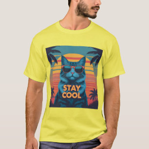Cool Cat in Paradise Tee – Retro Neon Sunset