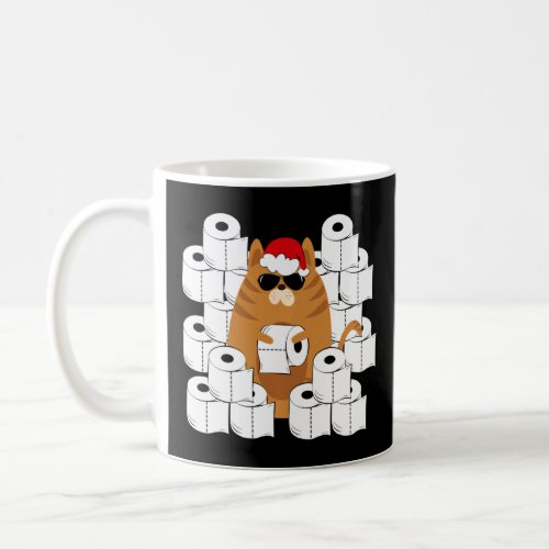 Cool Cat In Santa S Hat With Toilet Papers Graphic Coffee Mug