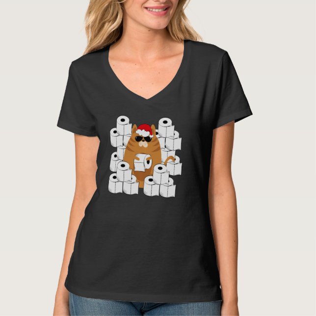 Cool Cat In Santa S Hat With Toilet Papers Graphic T-Shirt (Front)