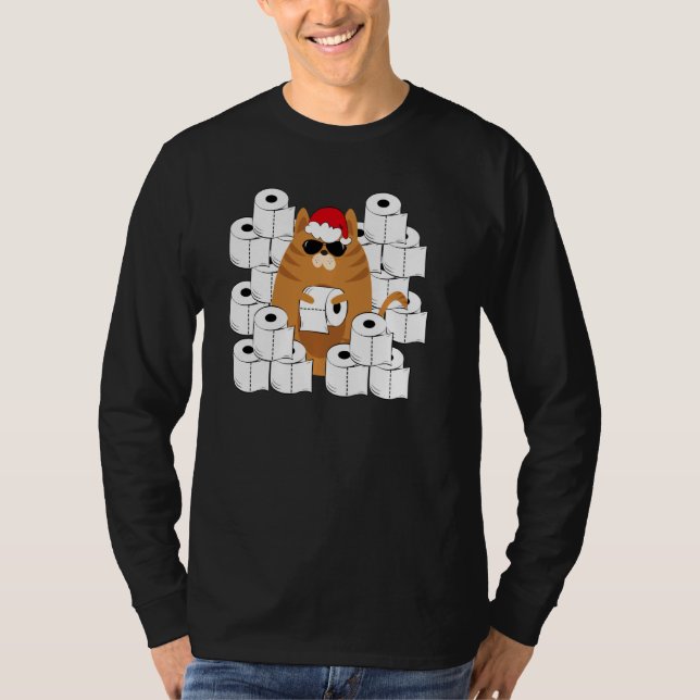 Cool Cat In Santa S Hat With Toilet Papers Graphic T-Shirt (Front)
