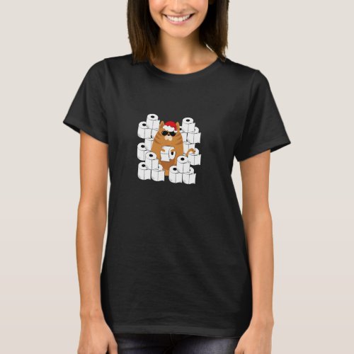 Cool Cat In Santa S Hat With Toilet Papers Graphic T_Shirt