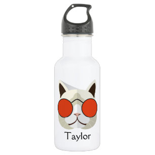 Cool Cat in Sunglasses Monogrammed Stainless Steel Water Bottle