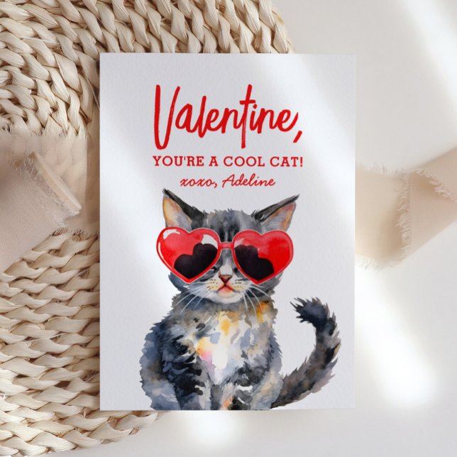 Cool Cat Kitten Kids Valentines Day Note Card (Creator Uploaded)