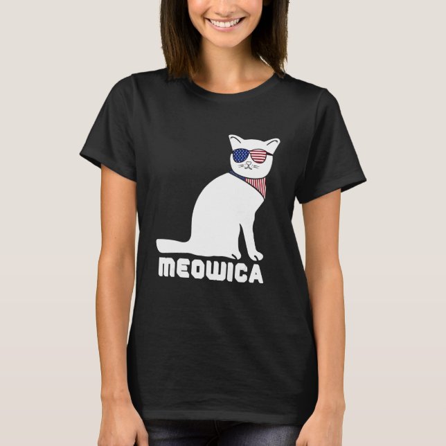 Cool Cat Meowica 4th of July Men Women T-Shirt (Front)