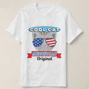 Cool Cat Meowican Original Patriotic Funny Pun T-Shirt