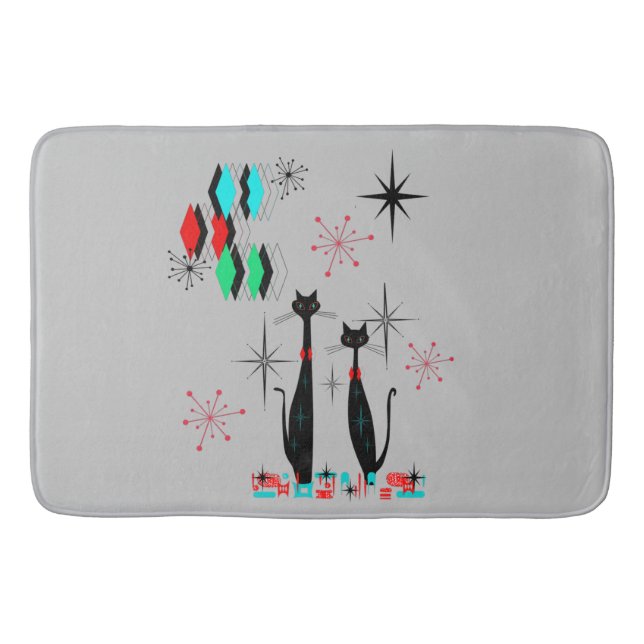 Cool Cat Mid Century Modern Atomic Era   Bath Mat (Front)