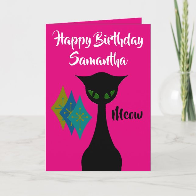 Cool Cat Mid-Century-Modern Personalized Birthday Card (Front)