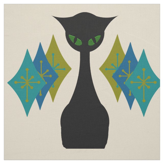 Cool Cat Mid Century Modern Retro Fabric (Swatch)