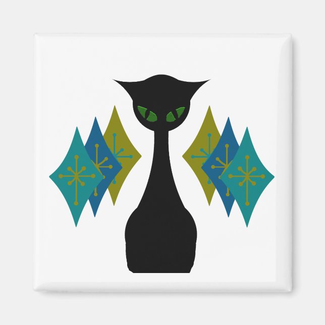 Cool Cat Mid Century Modern Retro Refrigerator Magnet (Front)