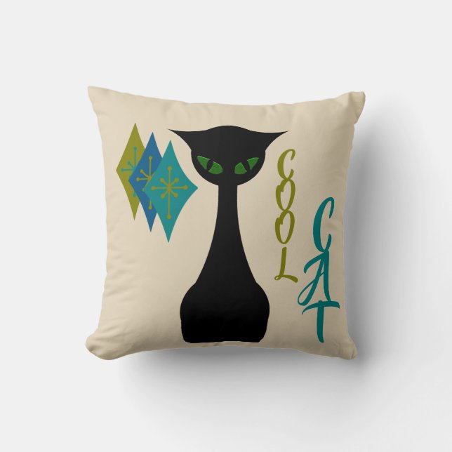 Cool Cat Mid Century Modern Retro Throw Pillow (Front)