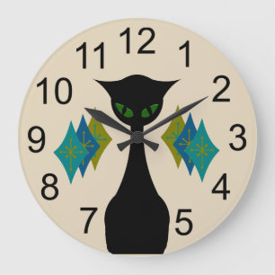 Cool Cat Mid Century Modern Retro Wall Clock