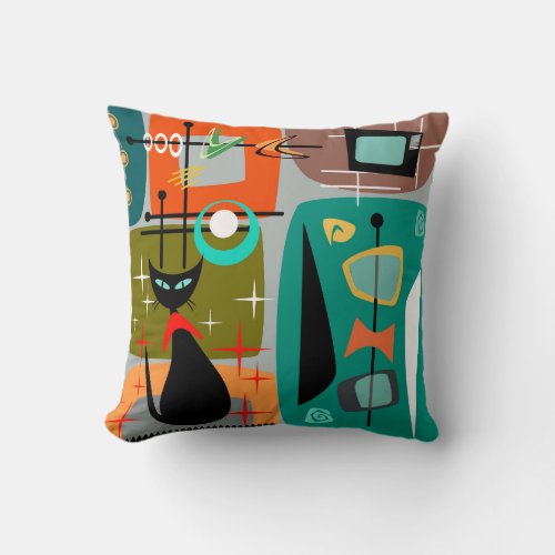 Cool Cat Mid Century Modern Style Cushion