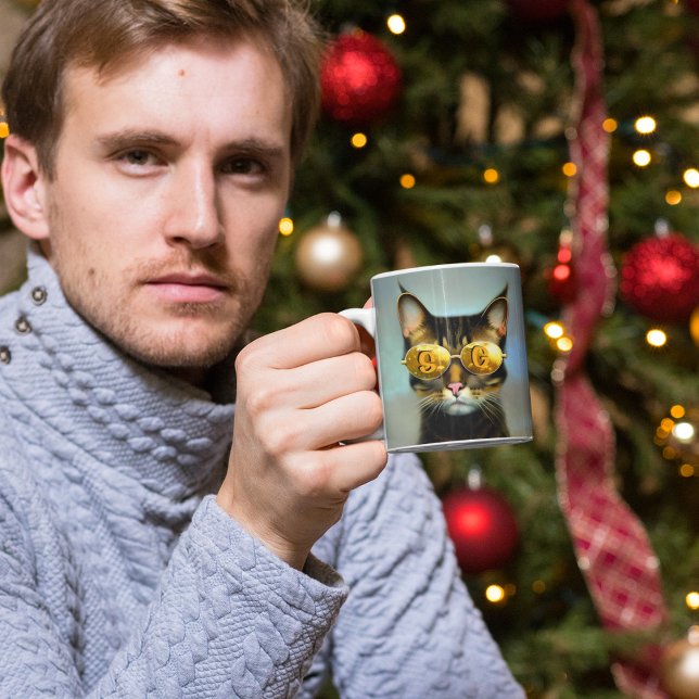 Cool cat monogrammed personalized cats gift coffee mug (Cool cat mug)