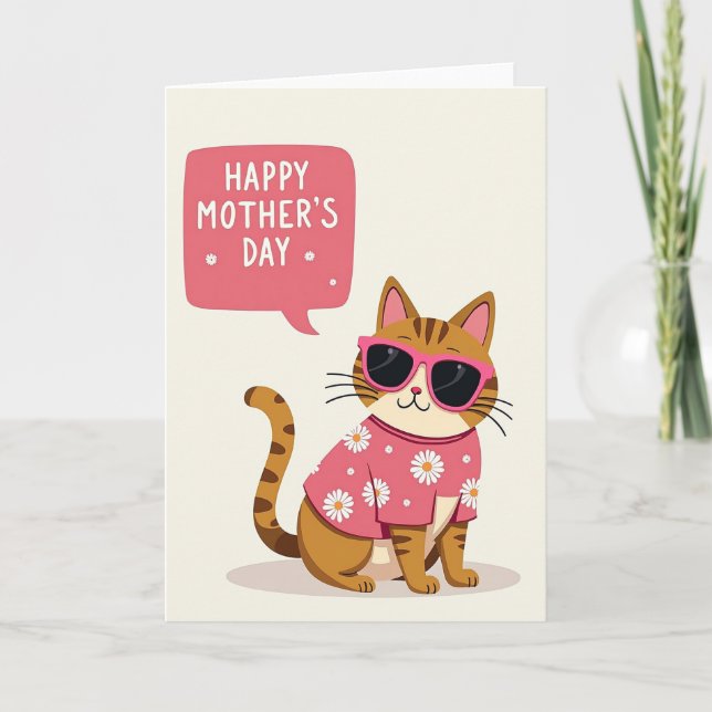 Cool Cat Mothers Day Illustration Card (Front)