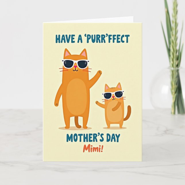 Cool Cat Mothers Day Wave Card (Front)