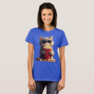 Cool Cat Movie Night   Funny Feline Popcorn Lover T-Shirt