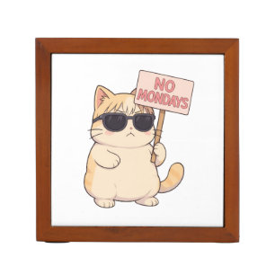 Cool Cat No Mondays Esthetic Meme Desk Organizer