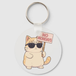 Cool Cat No Mondays Esthetic Meme Keychain