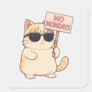 Cool Cat No Mondays Esthetic Meme Square Sticker