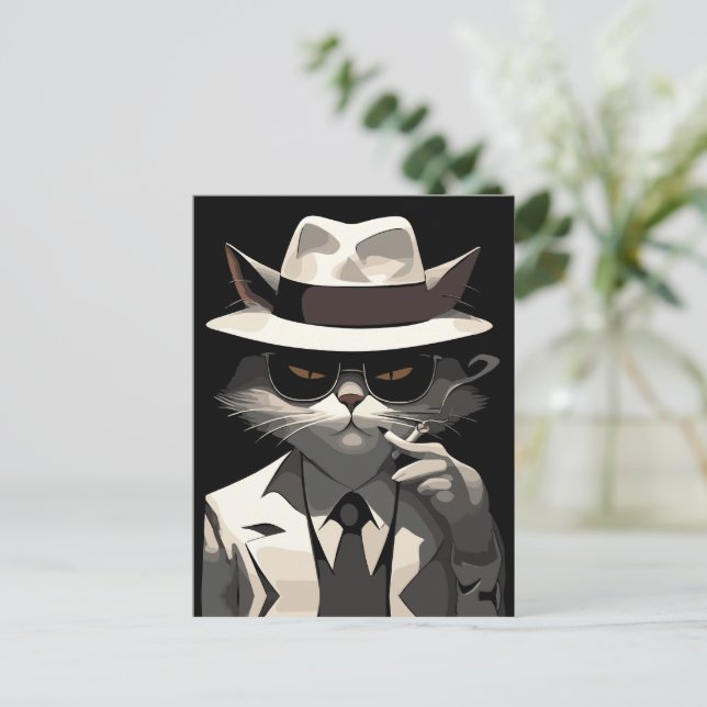 Cool Cat Noir: Suave and Mysterious Feline Postcard (Standing Front)