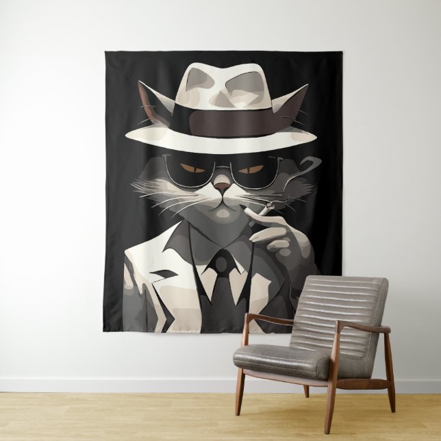 Cool Cat Noir: Suave and Mysterious Feline Tapestry (In Situ)