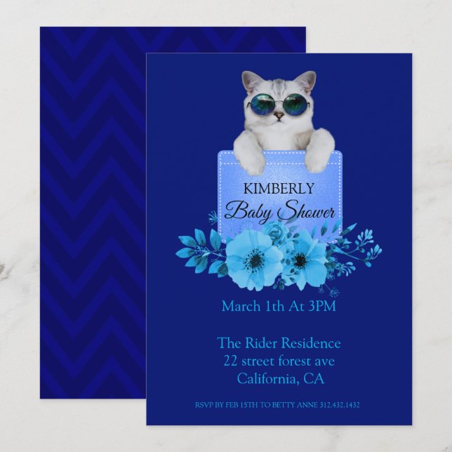 Cool Cat On The Pocket Baby Shower Invitation (Front/Back)
