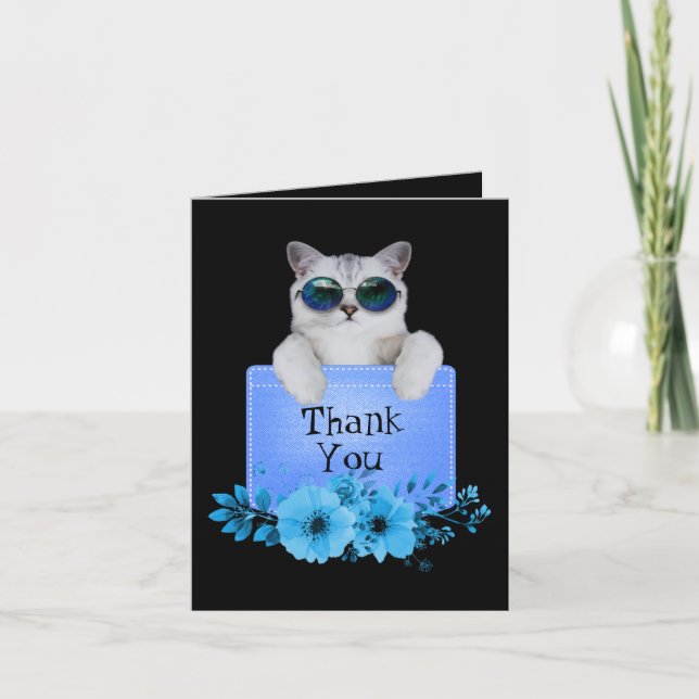 Cool Cat On The Pocket Letterpress Thank You Card (Front)