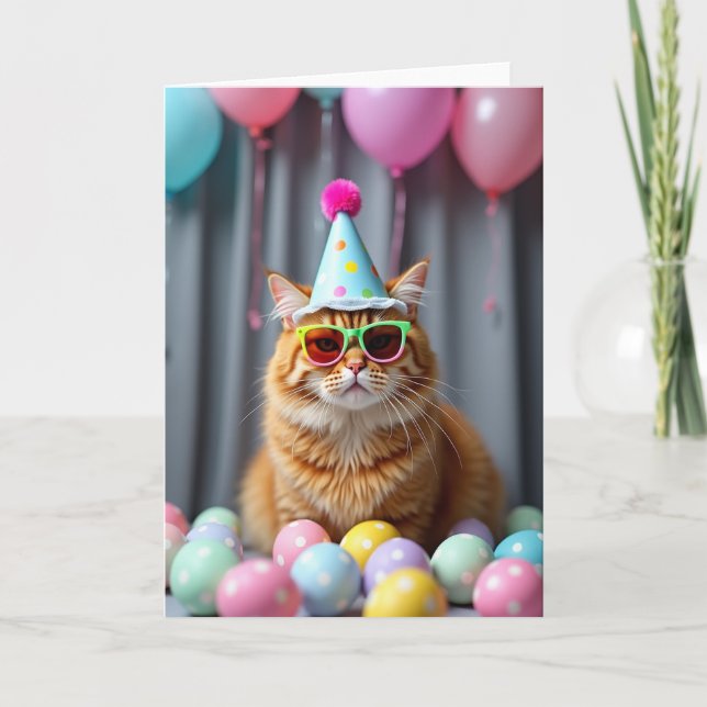Cool Cat Party Celebration Card (Front)
