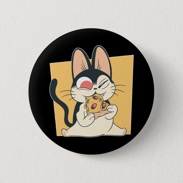 Cool Cat Pizza Lover Design Button (Front)