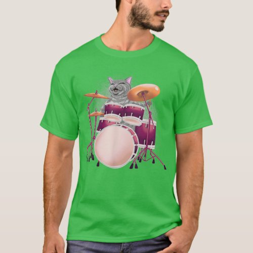 Cool Cat Playing Drums Funny Kitten Instrument Pla T_Shirt