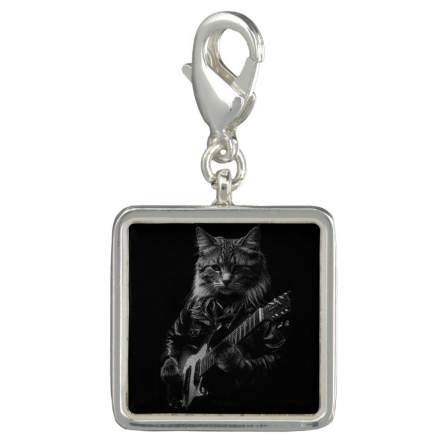 Cool Cat Playing Electric Guitar Charm (Front)