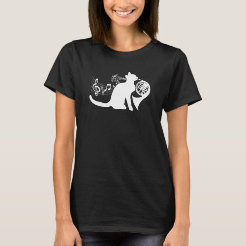 Cool Cat Playing French Horn Musician Orchestra Mu T_Shirt