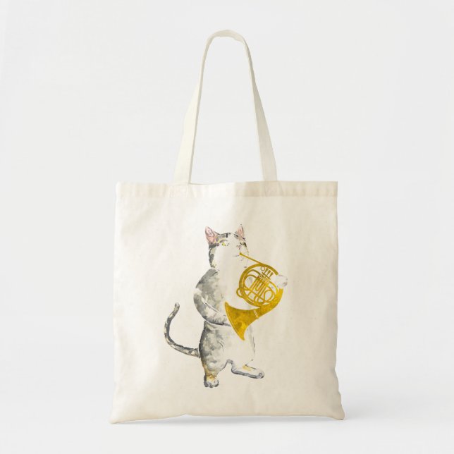 Cool Cat Playing French Horn Musician Orchestra Mu Tote Bag (Front)