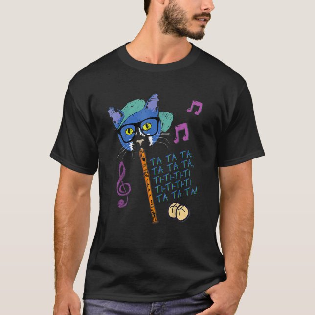 Cool Cat Playing Hot Cross Buns On Recorder   Elem T-Shirt (Front)