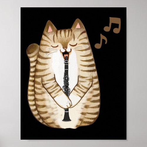 Cool Cat Playing The Clarinet Design Hippy Hipster Poster