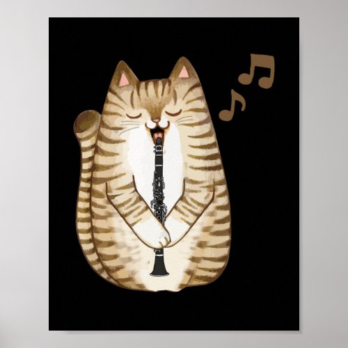 Cool Cat Playing The Clarinet Design Hippy Hipster Poster