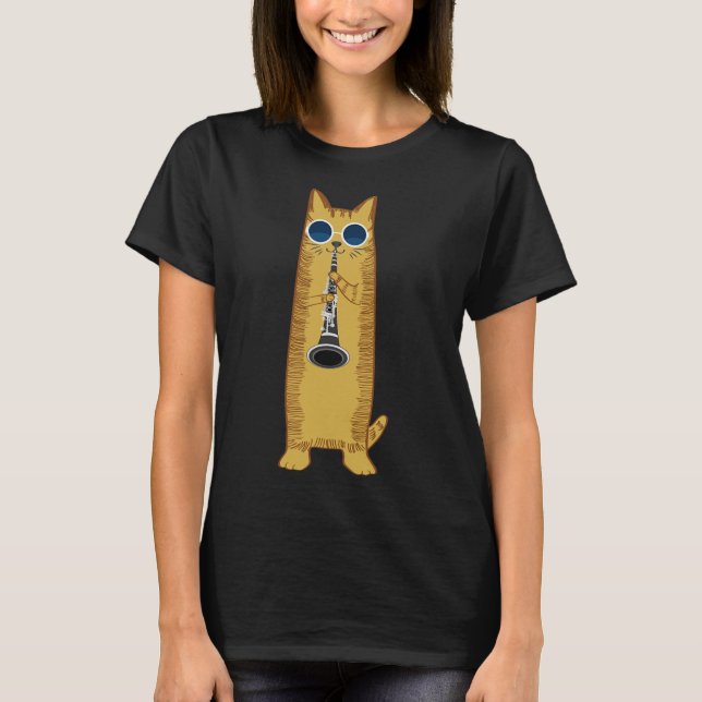 Cool Cat Playing The Clarinet Design Hippy Hipster T-Shirt (Front)
