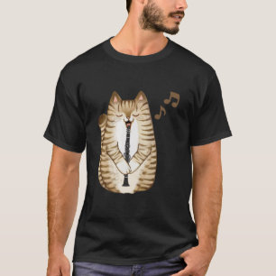 Cool Cat Playing The Clarinet Design Hippy Hipster T-Shirt