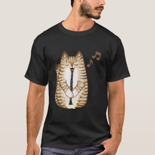 Cool Cat Playing The Clarinet Design Hippy Hipster T_Shirt